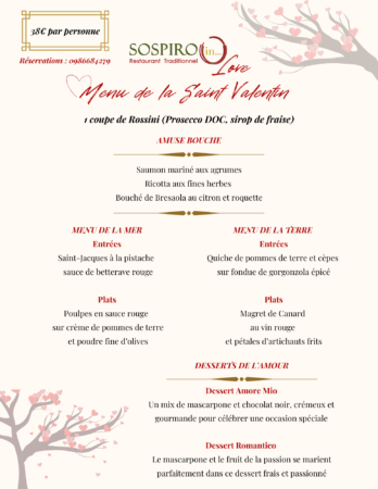Menu Saint Valentin Sospiro Restaurant